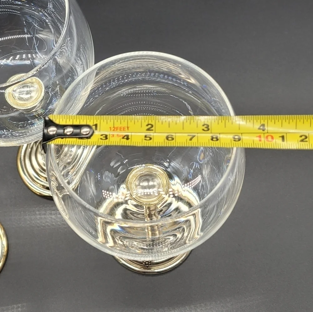 Balloon Wine Glasses Crystal Metal silverplated stems & bases Set of 3 Vintage‌